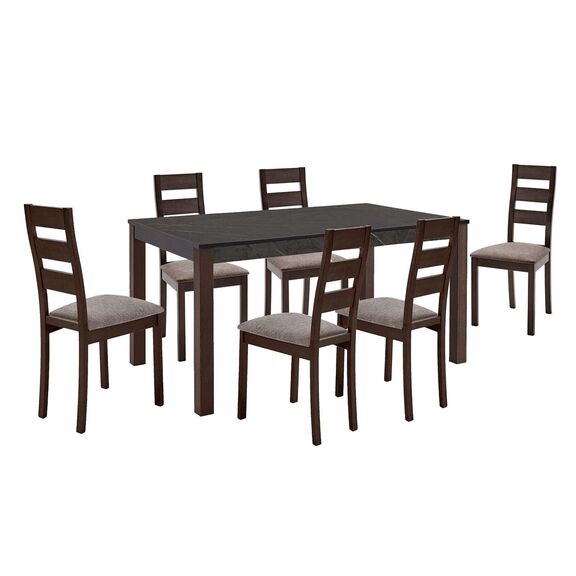 Sienna set (1+6) Τραπεζαρίας - Κουζίνας, Σκούρο Καρυδί, Melamine Greystone,ύφασμα Μπεζ