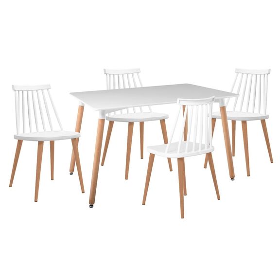 Lavida-art Τραπεζαρία: Τραπέζι 120x80 Οξιά/mdf + 4 Καρέκλες Μέταλλο Βαφή Φυσικό pp Άσπρο