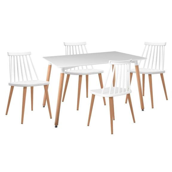 Lavida-art Τραπεζαρία: Τραπέζι 120x80 Οξιά/mdf + 4 Καρέκλες Μέταλλο Βαφή Φυσικό pp Άσπρο