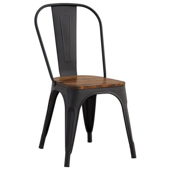 Relix Wood Καρέκλα Μέταλλο Βαφή Μαύρο Extra Matte, Κάθισμα Dark Oak, Στοιβαζόμενη