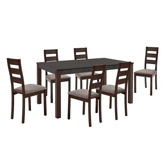 Sienna set (1+6) Τραπεζαρίας - Κουζίνας, Σκούρο Καρυδί, Melamine Greystone,ύφασμα Μπεζ