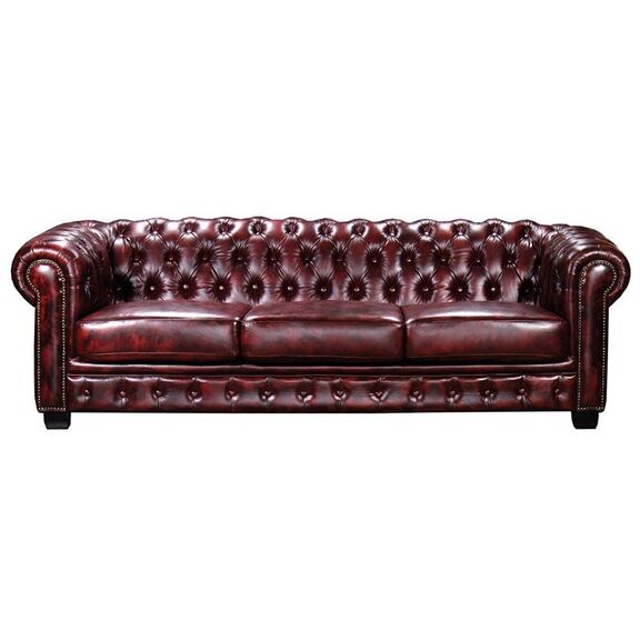Chesterfield Birmingham Καναπές 4θέσιος Σαλονιού Καθιστικού, Δέρμα Antique red