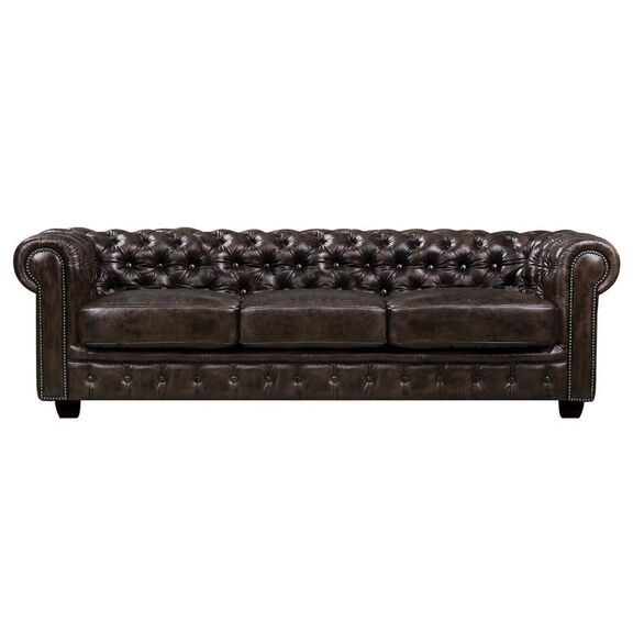 Chesterfield Birmingham Καναπές 4θέσιος Σαλονιού Καθιστικού, Δέρμα Καφέ