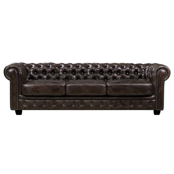 Chesterfield Birmingham Καναπές 4θέσιος Σαλονιού Καθιστικού, Δέρμα Καφέ