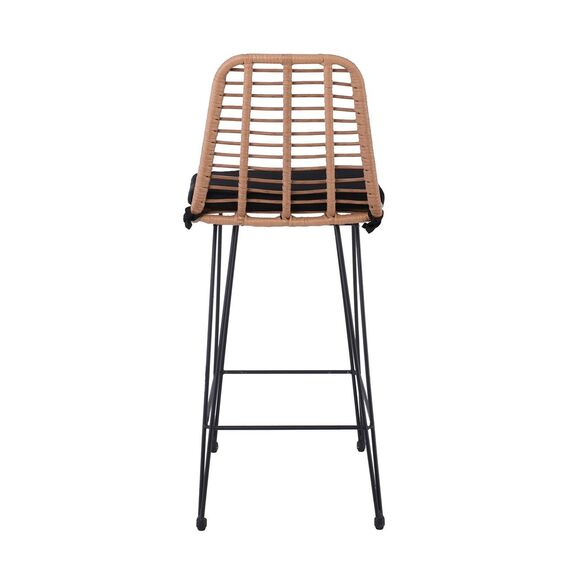 Salsa Σκαμπό bar-pro με Πλάτη, Μέταλλο Βαφή Μαύρο - Wicker Φυσικό, με Μαξιλάρι Μαύρο