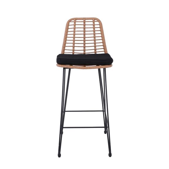 Salsa Σκαμπό bar-pro με Πλάτη, Μέταλλο Βαφή Μαύρο - Wicker Φυσικό, με Μαξιλάρι Μαύρο