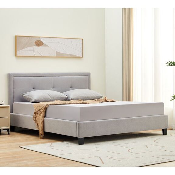 Beco Κρεβάτι Διπλό για Στρώμα 150x200cm, Ύφασμα Ανοιχτό Γκρι