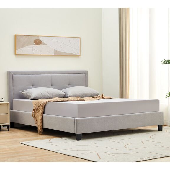 Beco Κρεβάτι Διπλό για Στρώμα 150x200cm, Ύφασμα Ανοιχτό Γκρι
