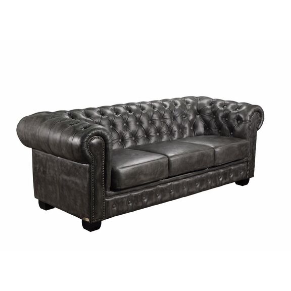 Chesterfield Birmingham Καναπές 3θέσιος Σαλονιού Καθιστικού, Δέρμα Antique Grey