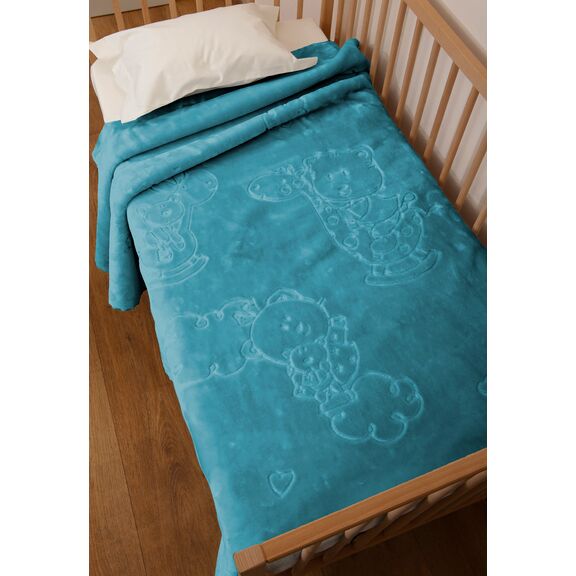 Κουβέρτα Κούνιας 110x140 Βελουτέ Bear 6 Lake Blue