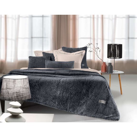 Σετ 2τμχ  Κουβέρτα Crusty Carbon 220x240 guy Laroche Anthracite 100% Polyester art fur Ultrasoft