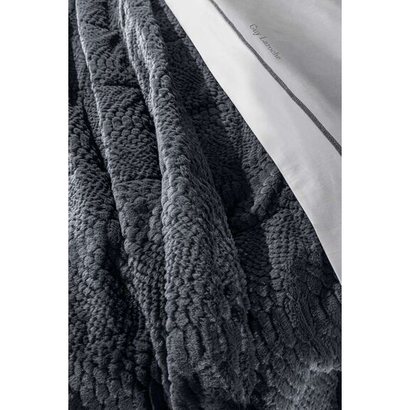 Σετ 2τμχ  Κουβέρτα Crusty Carbon 220x240 guy Laroche Anthracite 100% Polyester art fur Ultrasoft
