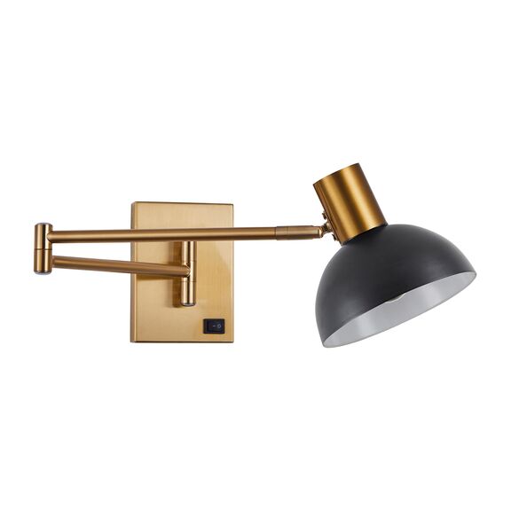 Se21-gm-52-ms3 Adept Wall Lamp Gold Matt Wall Lamp With Switcher and Black Metal Shade+