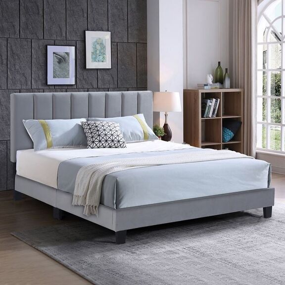 Allegro Κρεβάτι Διπλό για Στρώμα 140x190cm, Ύφασμα Γκρι, με Κεφαλάρι Πολλαπλών Θέσεων