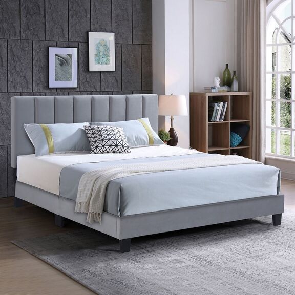 Allegro Κρεβάτι Διπλό για Στρώμα 150x200cm, Ύφασμα Γκρι, με Κεφαλάρι Πολλαπλών Θέσεων