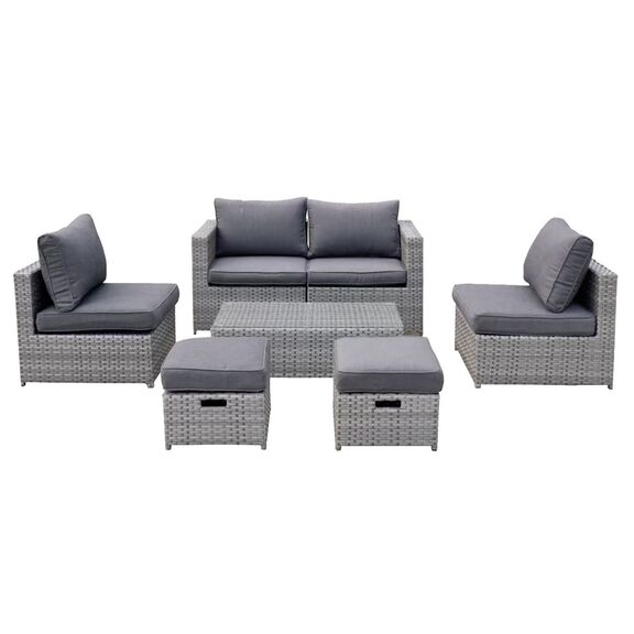 Bali set Wicker 6 Θέσεων: 1 Τραπέζι+1 Καναπέ 2θ+2 Σκαμπό +2 Καθίσματα 1θ, Απόχρωση Γκρι