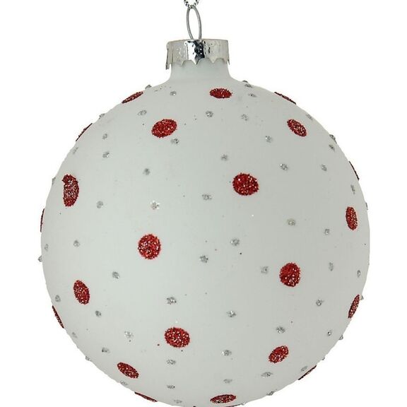 Χριστουγεννιάτικη Μπάλα Γυαλί red dots 10cm