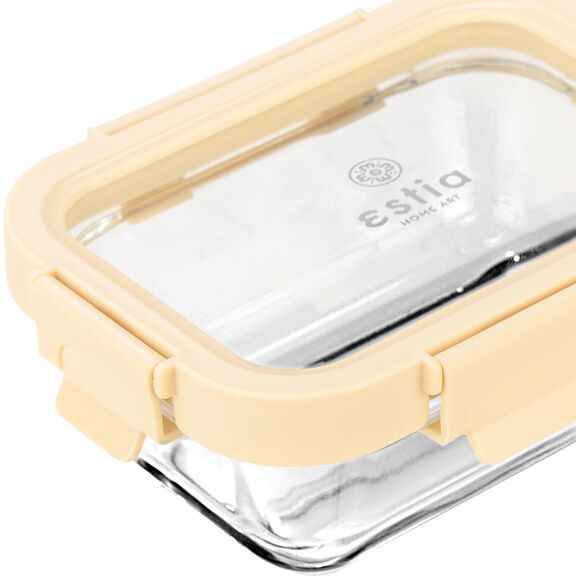 Estia Φαγητοδοχειο Click&seal Γυαλινο 370ml 16.3x12.3x6.2cm με Καπακι Πλαστικο Ivory