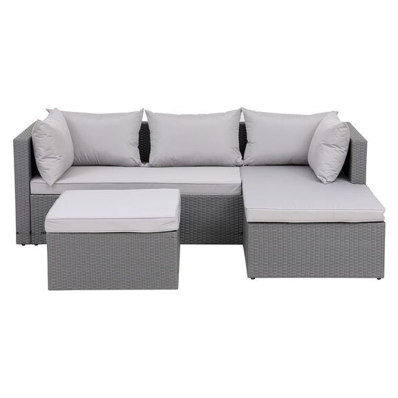 Corner set Wicker, Γωνία με Σκαμπό, Απόχρωση Ανοιχτό Γκρι