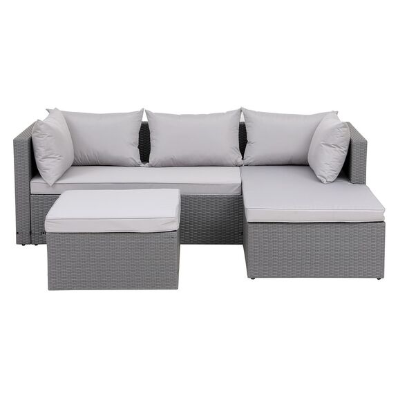 Corner set Wicker, Γωνία με Σκαμπό, Απόχρωση Ανοιχτό Γκρι