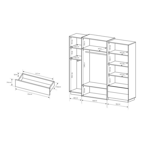 Ντουλάπα 3d Λευκή 230x201x51cm με Εσωτερικό Καθρέπτη και Συρτάρια