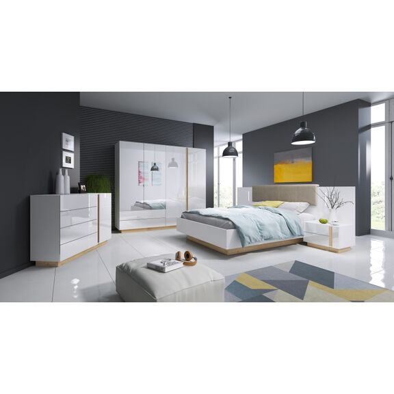 Ντουλάπα Arco Λευκό High Gloss 220x202x54cm με Καθρέπτη και Συρτάρια