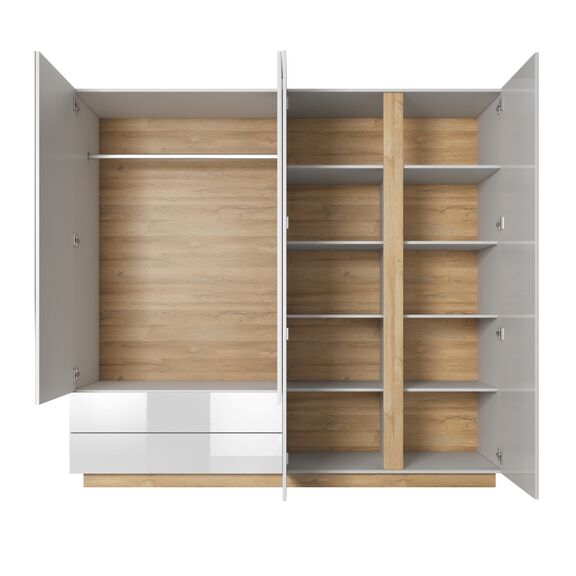 Ντουλάπα Arco Λευκό High Gloss 220x202x54cm με Καθρέπτη και Συρτάρια