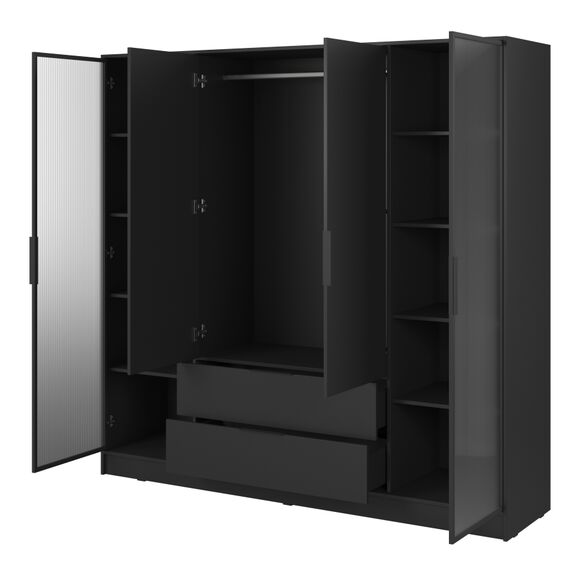 Ντουλάπα Kelly Flutes rd Ανθρακί με Ημιδιάφανο Τζάμι  206x200x51cm
