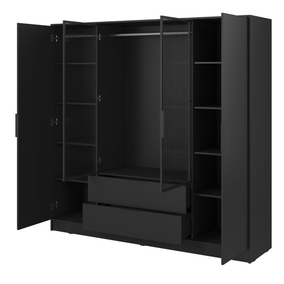 Ντουλάπα Kelly Flutes rm Ανθρακί με Ημιδιάφανο Τζάμι  206x200x51cm