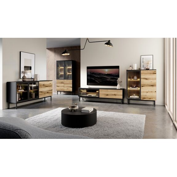 Βιτρίνα Lang Ανθρακί+ Φυσικό Evoke με Φωτισμό 100x125x39cm