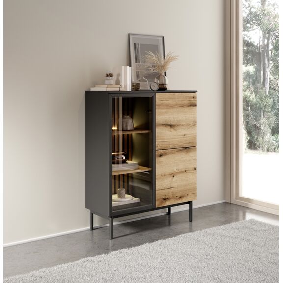 Βιτρίνα Lang Ανθρακί+ Φυσικό Evoke με Φωτισμό 100x125x39cm