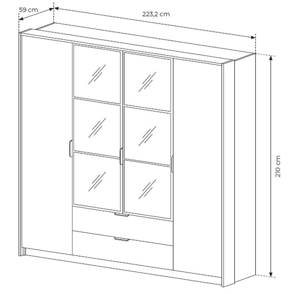 Ντουλάπα Milton Κάστανο+ Ανθρακί με Καθρέπτες 223x210x59cm