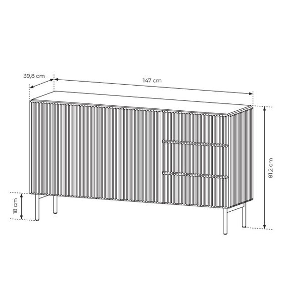 Μπουφές Muti με Συρτάρια Λευκό Kazmir 147x81x40cm