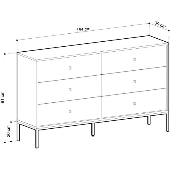 Συρταριέρα Mono Χρώμα Μπλε  με 6 Συρτάρια 154x91x39cm