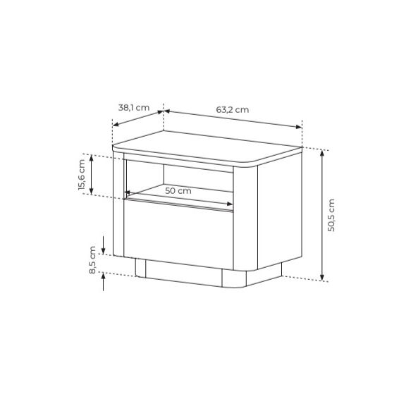 Κομοδίνο Torro Φυσικό Cremona + Ανθρακί 63x50x38cm