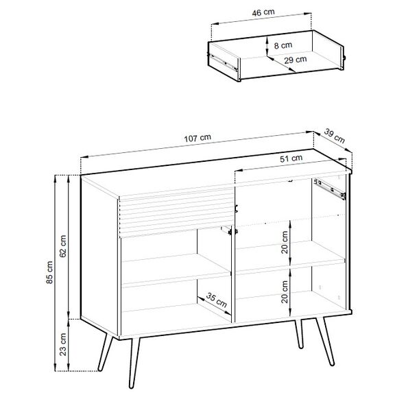 Μπουφές oro Ανθρακί 107x85x39cm