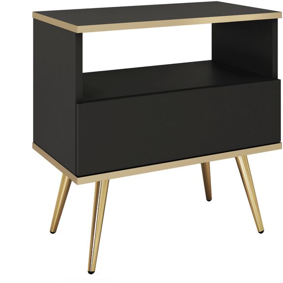 Κομοδίνο oro Ανθρακί με Χρυσό 54x59x39cm
