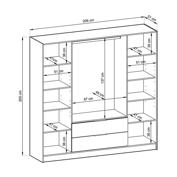 Nτουλάπα Τετράφυλλη Nelly Γκρι με Καθρέπτη 206x200x51cm