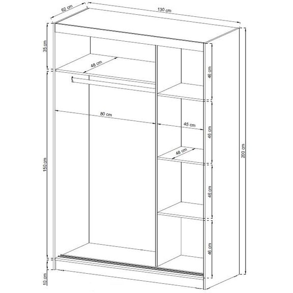 Ντουλάπα Συρόμενη Maja-1 Χρώμα Γραφίτης 130x200x62 cm