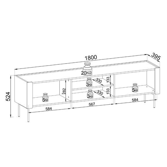 Έπιπλο Τηλεόρασης Wrap Λευκό Kazmir + Καρυδιά 180x52x39cm