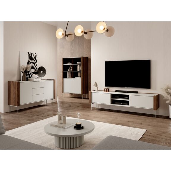 Έπιπλο Τηλεόρασης Wrap Λευκό Kazmir + Καρυδιά 180x52x39cm