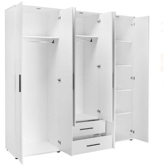 Εξάφυλλη Ντουλάπα White Λευκό 206x213x52cm