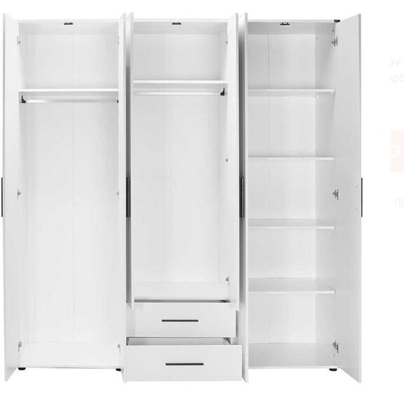 Εξάφυλλη Ντουλάπα White Λευκό 206x213x52cm