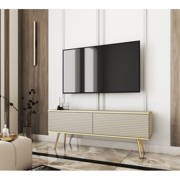Έπιπλο Τηλεόρασης Oro_mdf Μπεζ + Χρυσό 135x53x32cm