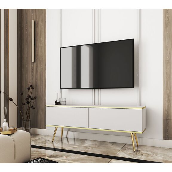 Έπιπλο Τηλεόρασης oro  Λευκό+ Χρυσό 135x53x32cm