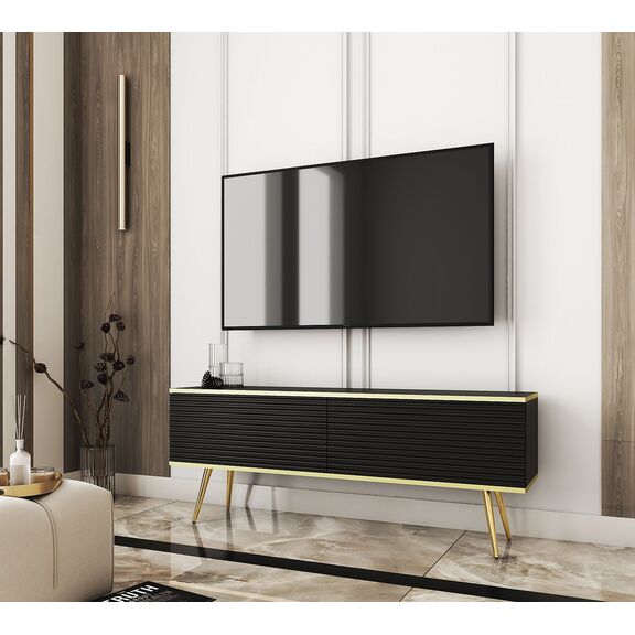 Έπιπλο Τηλεόρασης Oro_mdf Ανθρακί + Χρυσό 135x53x32cm