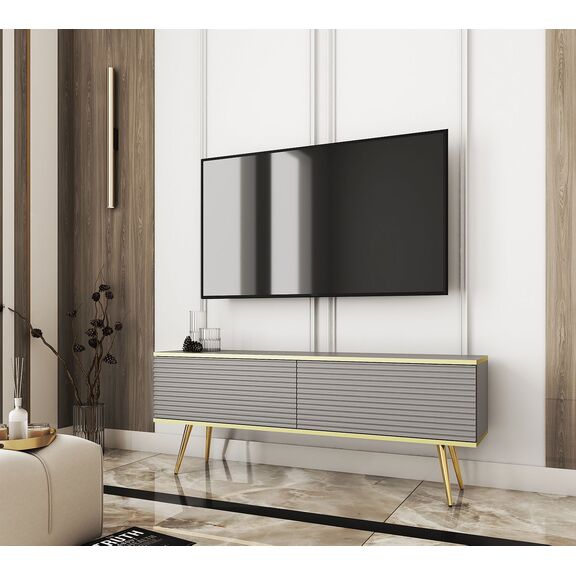 Έπιπλο Τηλεόρασης Oro_mdf Γκρι + Χρυσό 135x53x32cm