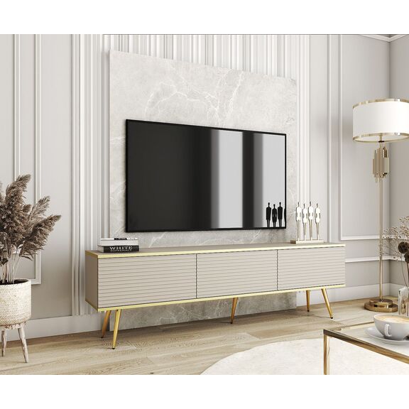 Έπιπλο Τηλεόρασης Oro_mdf Μπεζ +Χρυσό 175x53x32cm
