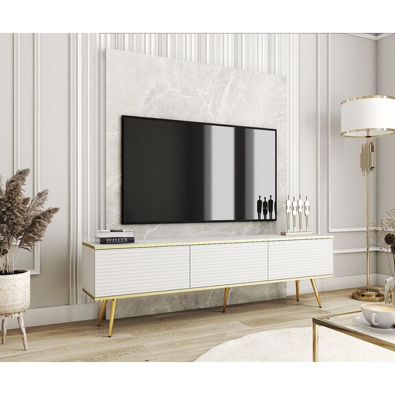 Έπιπλο Τηλεόρασης Oro_mdf Λευκό + Χρυσό 175x53x32cm