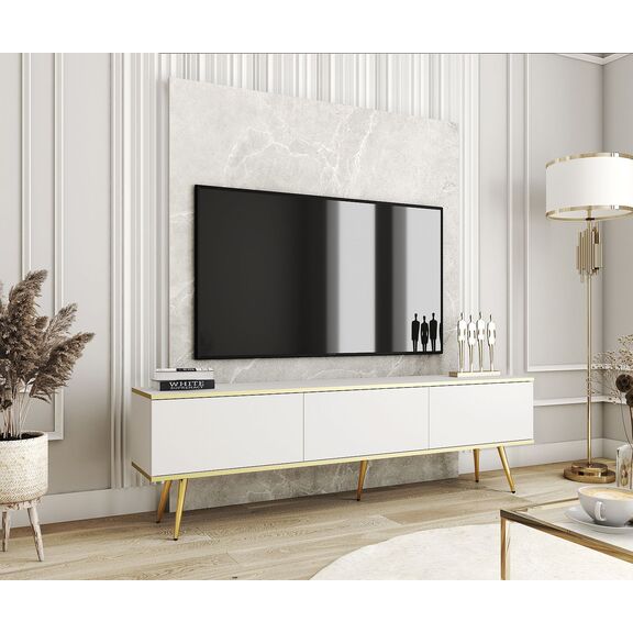 Έπιπλο Τηλεόρασης oro  Λευκό+ Χρυσό 175x53x32cm